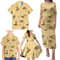 Yellow Palaka Hawaii Cowboy Family Matching Puletasi and Hawaiian Shirt Puakenikeni Lei Paniolo Papale Seamless Vibes - Polynesian Pride