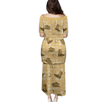 Yellow Palaka Hawaii Cowboy Family Matching Puletasi and Hawaiian Shirt Puakenikeni Lei Paniolo Papale Seamless Vibes - Polynesian Pride