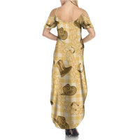 Yellow Palaka Hawaii Cowboy Family Matching Summer Maxi Dress and Hawaiian Shirt Puakenikeni Lei Paniolo Papale Seamless Vibes - Polynesian Pride