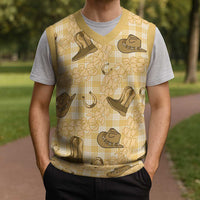 Yellow Palaka Hawaii Cowboy Christmas Knitted V-Neck Vest Puakenikeni Lei Paniolo Papale Seamless Vibes - Polynesian Pride