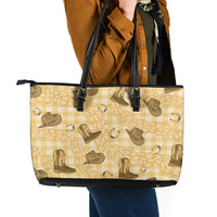 Yellow Palaka Hawaii Cowboy Leather Tote Bag Puakenikeni Lei Paniolo Papale Seamless Vibes - Polynesian Pride