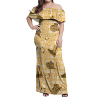 Yellow Palaka Hawaii Cowboy Off Shoulder Maxi Dress Puakenikeni Lei Paniolo Papale Seamless Vibes - Polynesian Pride