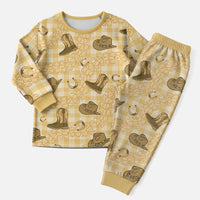 Yellow Palaka Hawaii Cowboy Christmas Pajama Set Puakenikeni Lei Paniolo Papale Seamless Vibes - Polynesian Pride