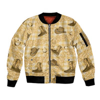 Yellow Palaka Hawaii Cowboy Sleeve Zip Bomber Jacket Puakenikeni Lei Paniolo Papale Seamless Vibes - Polynesian Pride