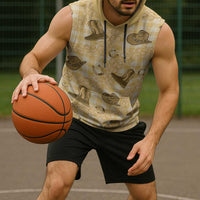 Yellow Palaka Hawaii Cowboy Sleeveless Hoodie Puakenikeni Lei Paniolo Papale Seamless Vibes - Polynesian Pride