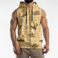 Yellow Palaka Hawaii Cowboy Sleeveless Zip Hoodie Puakenikeni Lei Paniolo Papale Seamless Vibes - Polynesian Pride