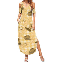 Yellow Palaka Hawaii Cowboy Summer Maxi Dress Puakenikeni Lei Paniolo Papale Seamless Vibes - Polynesian Pride