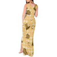 Yellow Palaka Hawaii Cowboy Tank Maxi Dress Puakenikeni Lei Paniolo Papale Seamless Vibes - Polynesian Pride
