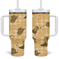 Yellow Palaka Hawaii Cowboy Tumbler With Handle Puakenikeni Lei Paniolo Papale Seamless Vibes - Polynesian Pride