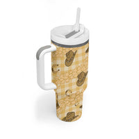 Yellow Palaka Hawaii Cowboy Tumbler With Handle Puakenikeni Lei Paniolo Papale Seamless Vibes - Polynesian Pride
