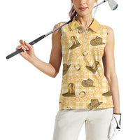 Yellow Palaka Hawaii Cowboy Women Sleeveless Polo Shirt Puakenikeni Lei Paniolo Papale Seamless Vibes - Polynesian Pride