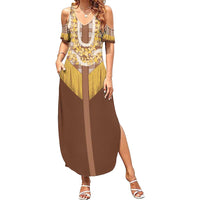 Aloha Hawaii Cowboy Custome Family Matching Summer Maxi Dress and Hawaiian Shirt Puakenikeni Lei Palaka Tassel Style - Polynesian Pride