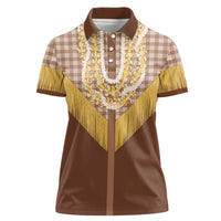Aloha Hawaii Cowboy Custome Women Polo Shirt Puakenikeni Lei Palaka Tassel Style - Polynesian Pride