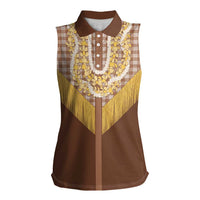 Aloha Hawaii Cowboy Custome Women Sleeveless Polo Shirt Puakenikeni Lei Palaka Tassel Style - Polynesian Pride
