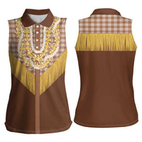 Aloha Hawaii Cowboy Custome Women Sleeveless Polo Shirt Puakenikeni Lei Palaka Tassel Style - Polynesian Pride