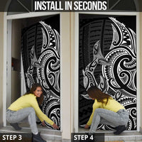 New Zealand Hammerhead Shark Door Cover Maori Haehae Mangopare Black - Polynesian Pride