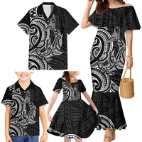 New Zealand Hammerhead Shark Family Matching Mermaid Dress and Hawaiian Shirt Maori Haehae Mangopare Black - Polynesian Pride