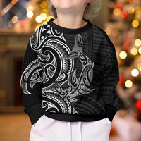 New Zealand Hammerhead Shark Kid Ugly Christmas Sweater Maori Haehae Mangopare Black - Polynesian Pride