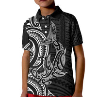 New Zealand Hammerhead Shark Kid Polo Shirt Maori Haehae Mangopare Black - Polynesian Pride