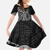 New Zealand Hammerhead Shark Kid Short Sleeve Dress Maori Haehae Mangopare Black - Polynesian Pride