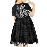 New Zealand Hammerhead Shark Kid Short Sleeve Dress Maori Haehae Mangopare Black - Polynesian Pride