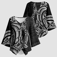 New Zealand Hammerhead Shark Kimono Sleeve Blouse Maori Haehae Mangopare Black - Polynesian Pride