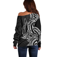 New Zealand Hammerhead Shark Off Shoulder Sweater Maori Haehae Mangopare Black - Polynesian Pride
