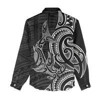 New Zealand Hammerhead Shark Women Casual Shirt Maori Haehae Mangopare Black - Polynesian Pride