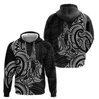 New Zealand Hammerhead Shark Zip Hoodie Maori Haehae Mangopare Black - Polynesian Pride
