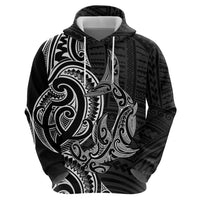 New Zealand Hammerhead Shark Zip Hoodie Maori Haehae Mangopare Black - Polynesian Pride