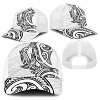 New Zealand Hammerhead Shark Baseball Net Cap Maori Haehae Mangopare White LT14 - Polynesian Pride