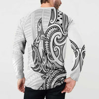 New Zealand Hammerhead Shark Button Sweatshirt Maori Haehae Mangopare White - Polynesian Pride