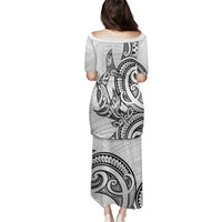 New Zealand Hammerhead Shark Family Matching Puletasi and Hawaiian Shirt Maori Haehae Mangopare White - Polynesian Pride