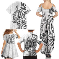 New Zealand Hammerhead Shark Family Matching Summer Maxi Dress and Hawaiian Shirt Maori Haehae Mangopare White - Polynesian Pride