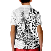 New Zealand Hammerhead Shark Kid Polo Shirt Maori Haehae Mangopare White - Polynesian Pride