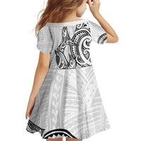 New Zealand Hammerhead Shark Kid Short Sleeve Dress Maori Haehae Mangopare White - Polynesian Pride