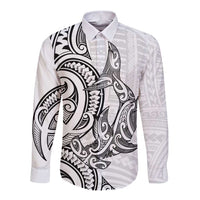 New Zealand Hammerhead Shark Long Sleeve Button Shirt Maori Haehae Mangopare White - Polynesian Pride