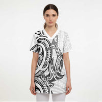 New Zealand Hammerhead Shark Scrub Top Maori Haehae Mangopare White - Polynesian Pride