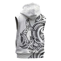 New Zealand Hammerhead Shark Sleeveless Zip Hoodie Maori Haehae Mangopare White - Polynesian Pride