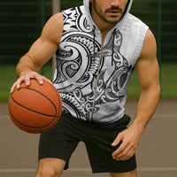 New Zealand Hammerhead Shark Sleeveless Zip Hoodie Maori Haehae Mangopare White - Polynesian Pride