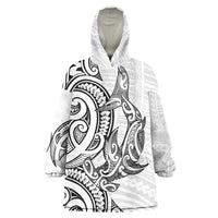 New Zealand Hammerhead Shark Wearable Blanket Hoodie Maori Haehae Mangopare White - Polynesian Pride