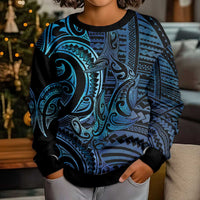 New Zealand Hammerhead Shark Kid Ugly Christmas Sweater Maori Haehae Mangopare Galaxy - Polynesian Pride
