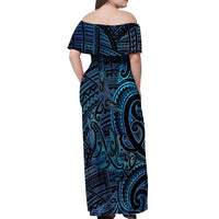 New Zealand Hammerhead Shark Off Shoulder Maxi Dress Maori Haehae Mangopare Galaxy - Polynesian Pride