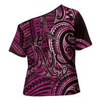New Zealand Hammerhead Shark Cross Shoulder Shirt Maori Haehae Mangopare Pink - Polynesian Pride