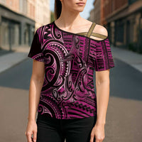 New Zealand Hammerhead Shark Cross Shoulder Shirt Maori Haehae Mangopare Pink - Polynesian Pride