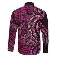 New Zealand Hammerhead Shark Family Matching Long Sleeve Bodycon Dress and Hawaiian Shirt Maori Haehae Mangopare Pink - Polynesian Pride