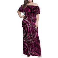 New Zealand Hammerhead Shark Family Matching Off Shoulder Maxi Dress and Hawaiian Shirt Maori Haehae Mangopare Pink - Polynesian Pride