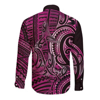 New Zealand Hammerhead Shark Long Sleeve Button Shirt Maori Haehae Mangopare Pink - Polynesian Pride