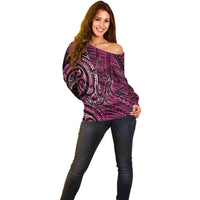 New Zealand Hammerhead Shark Off Shoulder Sweater Maori Haehae Mangopare Pink - Polynesian Pride