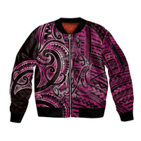 New Zealand Hammerhead Shark Sleeve Zip Bomber Jacket Maori Haehae Mangopare Pink LT14 Unisex Pink - Polynesian Pride